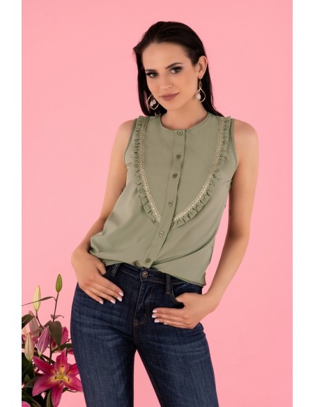 Nenaria bluzka damska bez rękawów khaki, Merribel b47