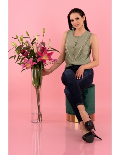 Nenaria blouse women's sleeveless khaki,...