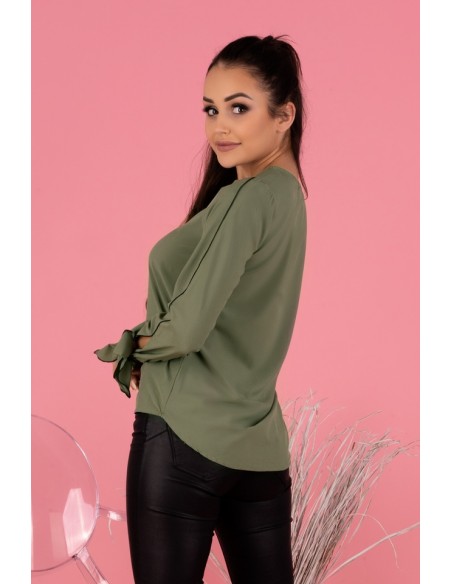 Ormin bluzka damska z ozdobnymi długimi rękawami khaki, Merribel b50