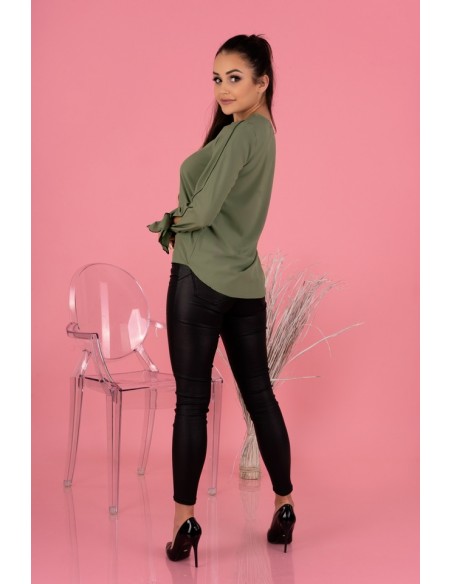 Ormin bluzka damska z ozdobnymi długimi rękawami khaki, Merribel b50