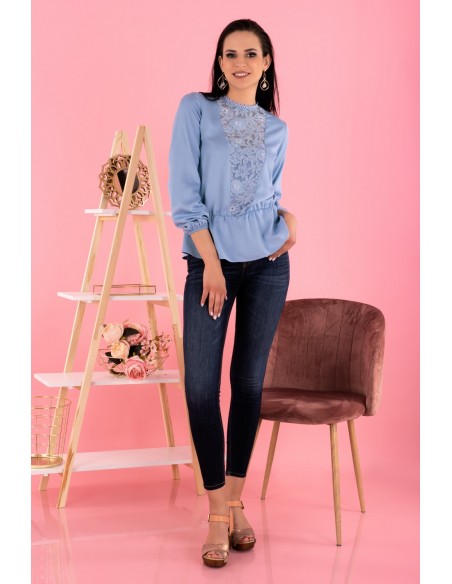 Iseara bluzka damska z długim rękawem niebieska, Merribel b33