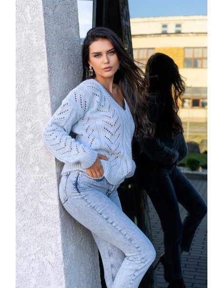 Manesa sweter damski z ażurowym wzorem oversize...
