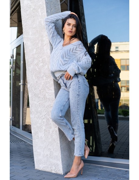 Manesa sweter damski z ażurowym wzorem oversize...