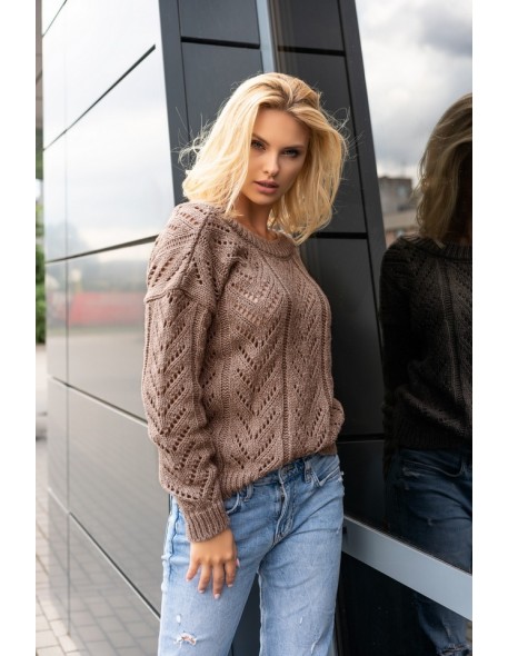 Manesa sweter damski z ażurowym wzorem oversize mocca, Merribel