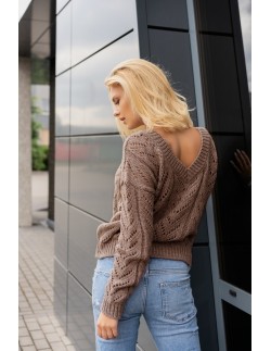 Manesa sweter damski z ażurowym wzorem oversize mocca,... 2
