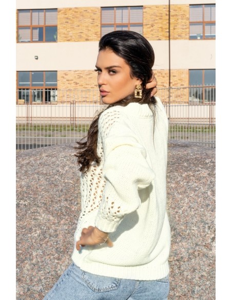 Nicaia sweater ladies' with ażurowym wzorem ecru, Merribel