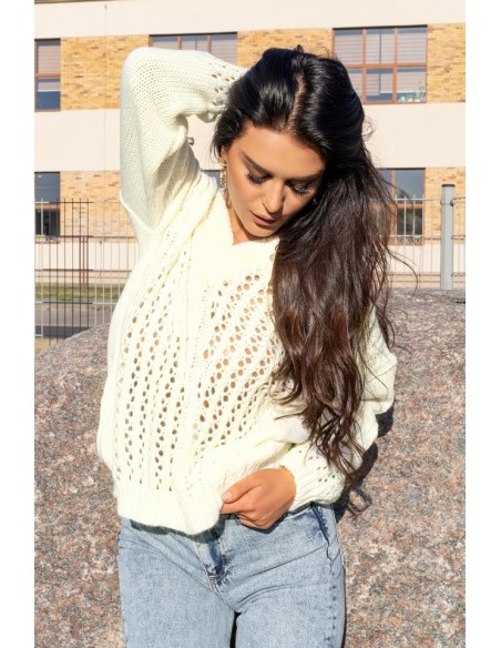 Nicaia sweter damski z ażurowym wzorem ecru, Merribel