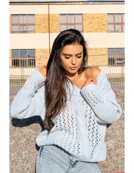 Nicaia sweater ladies' with ażurowym wzorem blue, Merribel