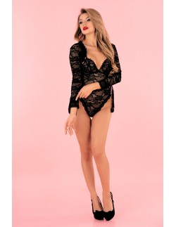 Silomin set lacy body + short bathrobe black, Livia... 2