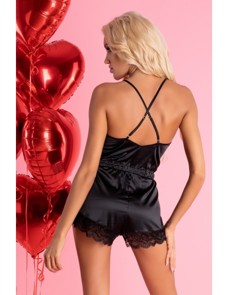 Tarissam body satynowe czarne kombinezon, Livia...
