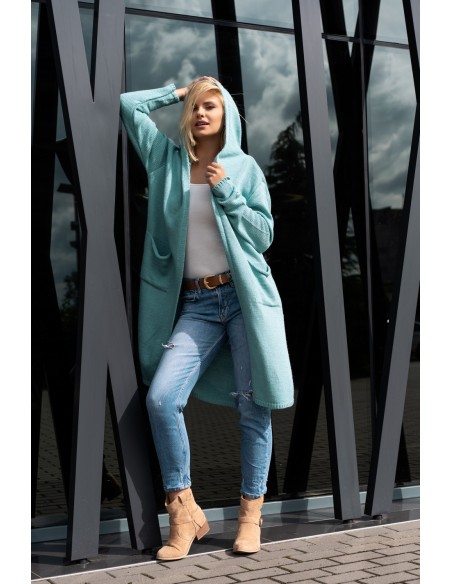 Amaral kardigan damski długi z kapturem miętowy, Merribel