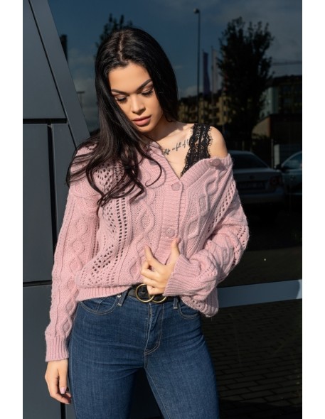 Boniqe sweter damski zapinany ażurowy wzór...