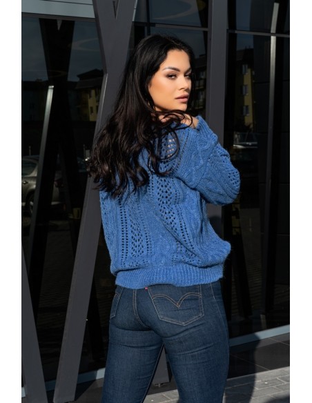 Boniqe sweter damski zapinany ażurowy wzór jeans, Merribel