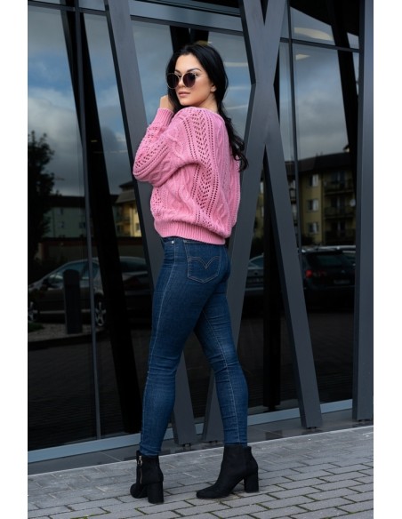 Boniqe sweter damski zapinany ażurowy wzór różowy, Merribel