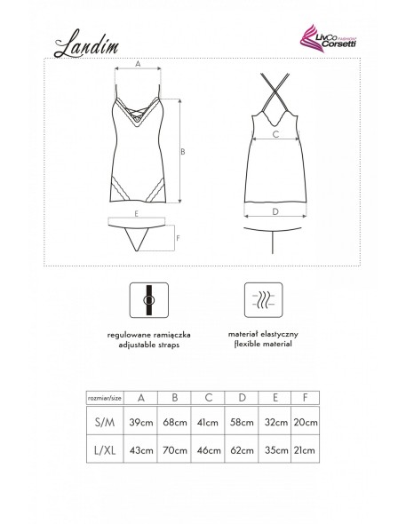 Landim satin t-shirt night with thongs gold,...