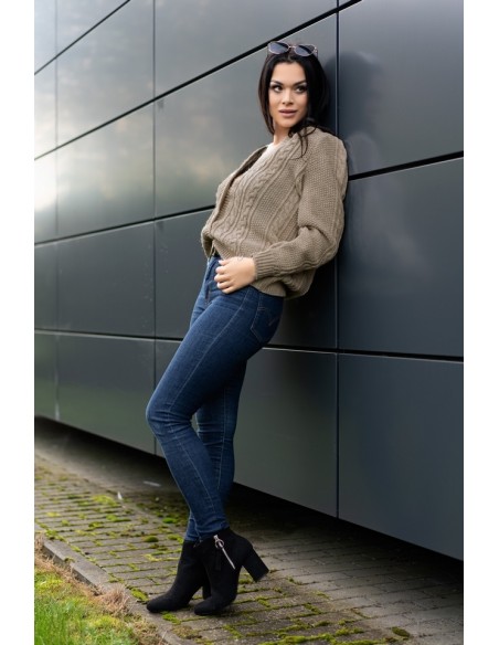 Mirila sweter damski zapinany ozdobny splot beżowy, Merribel