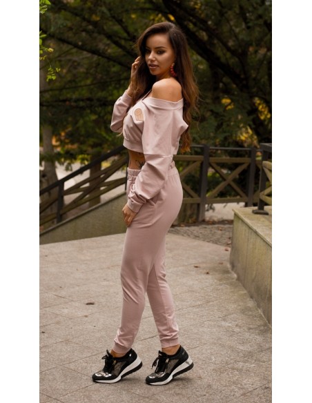 Siment dres komplet damski bluza i spodnie pudrowy, Merribel 1109