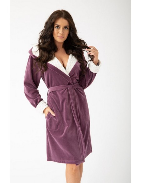 Bathrobe ladies' welurowy with hood Dorota FR-152