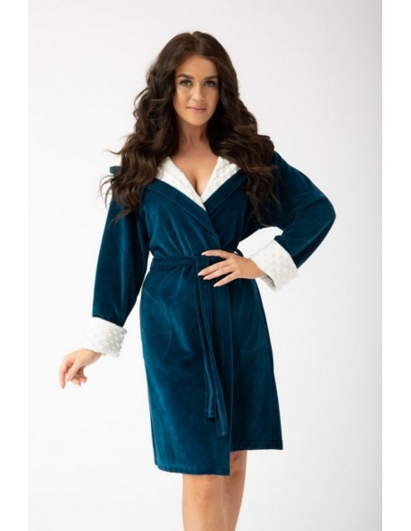 Szlafrok damski welurowy z kapturem Dorota FR-152 