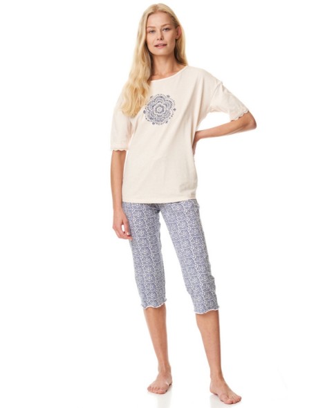 Piżama damska 3/4 spodnie krótki rękaw Key LNS...