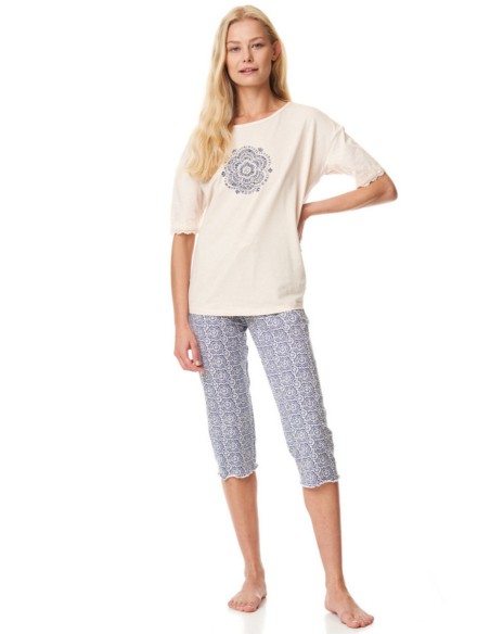Pajamas women's 3/4 trousers short sleeve Key LNS 744 A23
