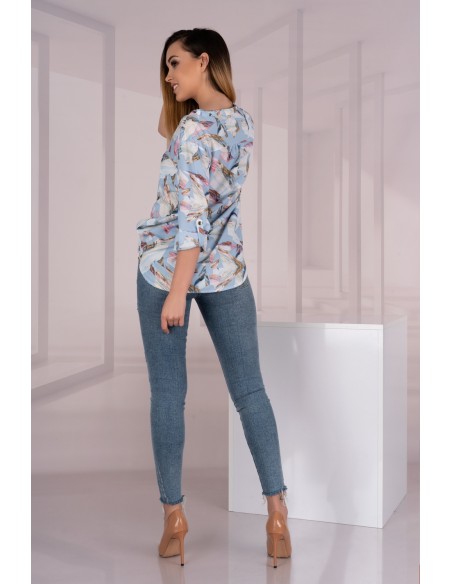 Kalena bluzka damska rękaw 3/4 błękitna we wzory, Merribel 85487