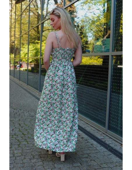 Flolala Green/Zielona letnia zwiewna sukienka maxi na ramiączkach, Merribel