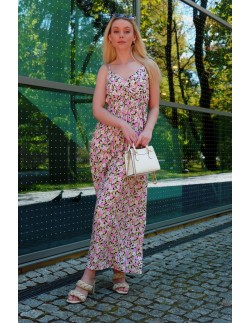 Flolala Pink/Różowa letnia zwiewna sukienka maxi na...