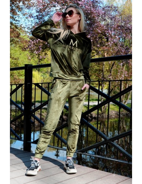 Dollien Khaki welurowy komplet dresowy z...