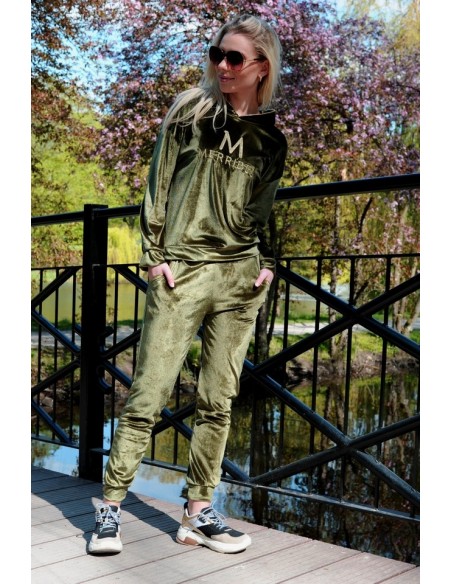 Dollien Khaki welurowy komplet dresowy z kapturem, Merribel