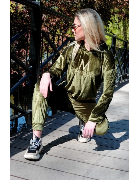 Dollien Khaki welurowy set dresowy with hood,...