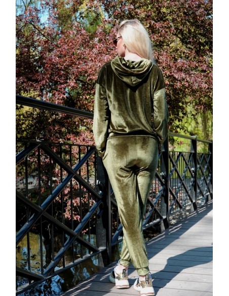 Dollien Khaki welurowy komplet dresowy z kapturem, Merribel