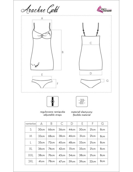 Arachne t-shirt night with thongs gold, Livia...