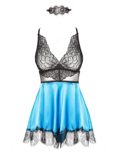 Koronkowa koszulka nocna z maską turkus Eve...