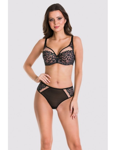 Mediolano biustonosz Roma plunge 19178 czarny koronkowy