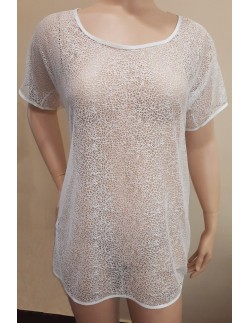 Sukienka Plażowa Ava SP 20 ecru, ażurowa, luźna koszula... 2