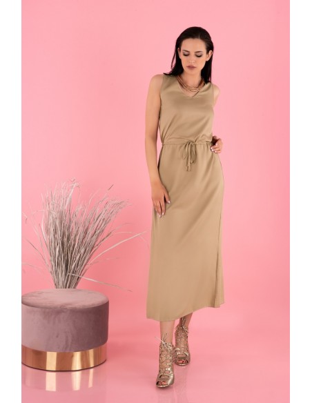 Anara sukienka damska długa na szerokich ramiączkach beżowa, Merribel d144