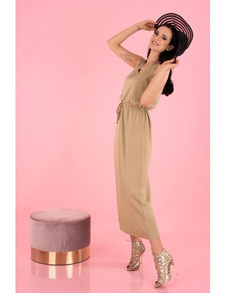 Anara sukienka damska długa na szerokich ramiączkach beżowa, Merribel d144