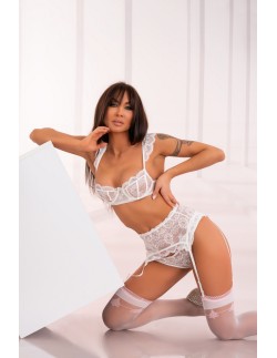 Mieva 15den white/białe lace stockings ślubne livco...