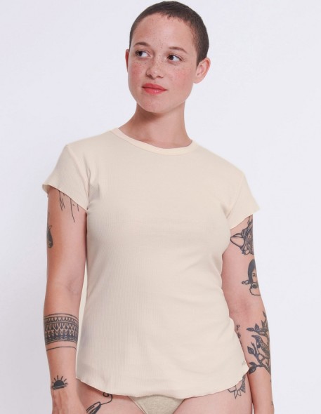 Koszulka damska Sloggi Go Ribbed T-Shirt Kremowa