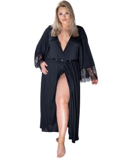 Szlafrok damski cienki czarny Mewa Naomi 