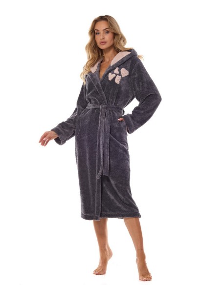 Szlafrok damski z kapturem L&L LV 2410, ciepły i wygodny