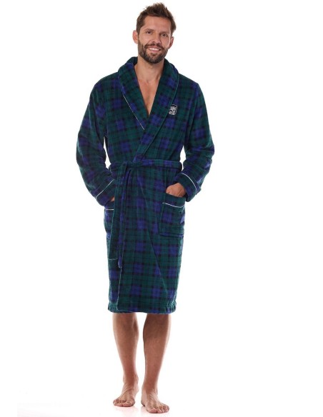 Szlafrok męski w kratę L&L 2455, elegancki i stylowy na chłodne wieczory