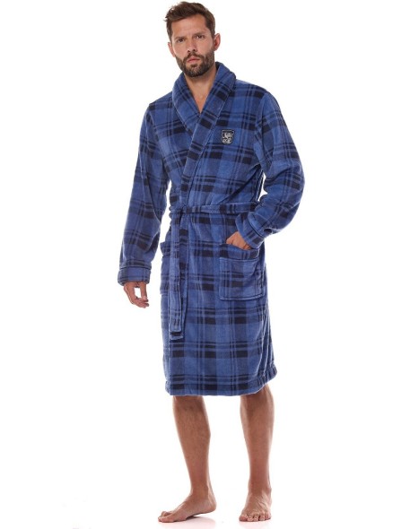 Szlafrok męski w kratę L&L 2455, elegancki i...
