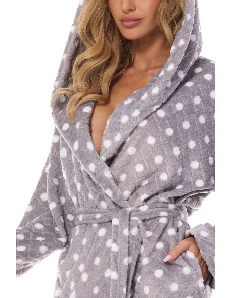 Szlafrok damski kapturem L&L Dots 2405 