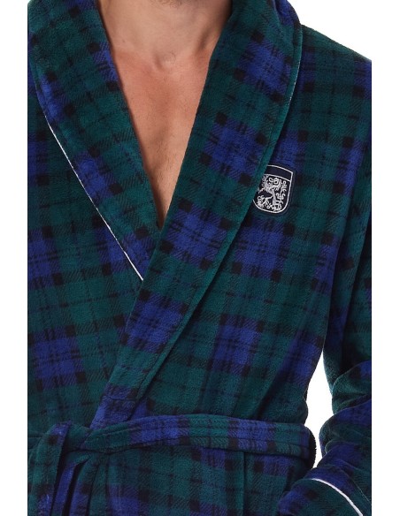 Szlafrok męski w kratę L&L 2455, elegancki i stylowy na chłodne wieczory