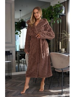 Szlafrok damski z kapturem L&L Geo 2402, długi i ciepły