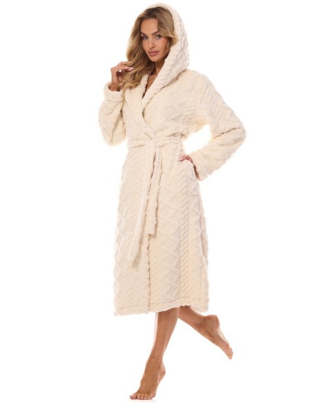 Szlafrok damski z kapturem L&L Geo 2402, długi i ciepły