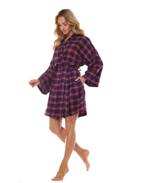 Szlafrok damski cienki w kratę L&L Roxy 2474, lekki i wygodny
