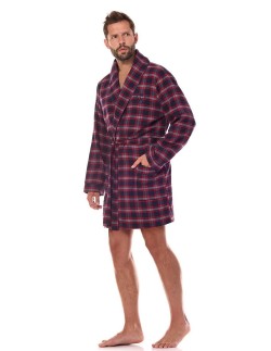 Szlafrok męski krótki w kratę L&L BJ 2470, wygodny do...